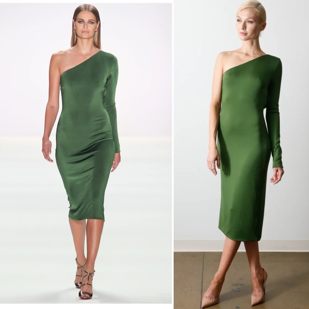 Cushnie Claudia Gloss Jersey One Sleeve Dress in Everglade Green Size 0